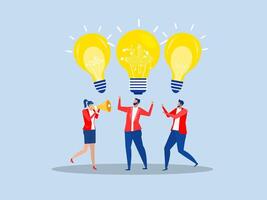 Brainstorming business idea or sharing knowledge, people office workers team up share lightbulb lamp Sharing business ideas , discussion , new idea, meeting or participation concept vector