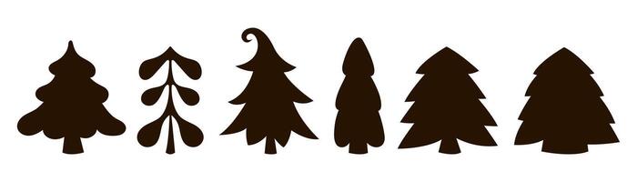 Different fir trees. Stencil, silhouette. Primitive Christmas trees of different shapes. graphic element group. vector