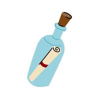 A cute illustration of a message in a bottle. Pirate letter in a glass jar. Isolated on white. vector