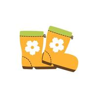 Pair of yellow rubber boots. Shoes for garden and rain. illustration vector