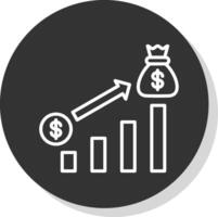 dinero crecimiento línea sombra circulo icono diseño vector