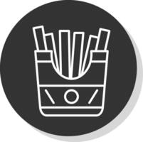 French Fries Line Shadow Circle Icon Design vector