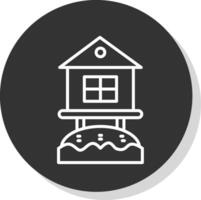 Beach Hut Line Shadow Circle Icon Design vector