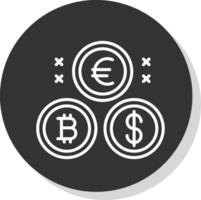 criptomoneda monedas línea sombra circulo icono diseño vector