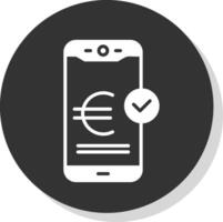 Euro Pay Glyph Shadow Circle Icon Design vector