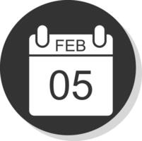 February Glyph Shadow Circle Icon Design vector