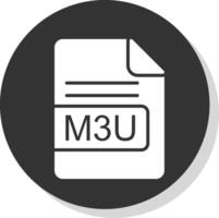 m3u archivo formato glifo sombra circulo icono diseño vector