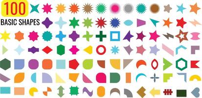 abstract geometric basic shapes, different color shapes, circular, rectangular and different shapes, basic graphic elements illustration. vector