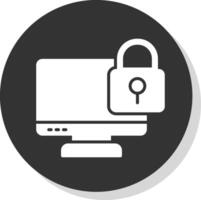 Locked Computer Glyph Shadow Circle Icon Design vector