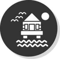 Beach Villa Glyph Shadow Circle Icon Design vector