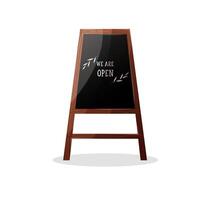 We are open written on a blackboard, cheerful small business vector