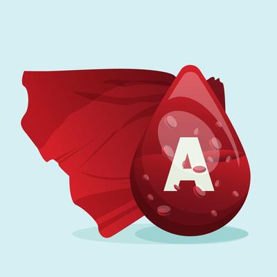 Superblood hero, drop blood with wings and blood group in the chest
