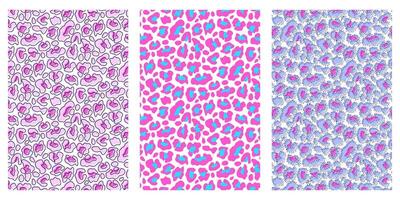 Abstract colorful animal seamless pattern set. Leopard skin camouflage background design. Bright exotic design. vector