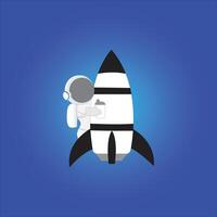 Cute Astronaut Riding Rocket With Peace Hand Cartoon Icon Illustration. blue background . vector