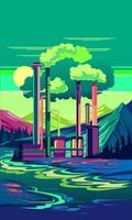 Industrialization and production destroy the environment and kill nature. vector