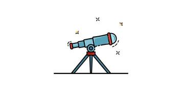 télescope icône animation pour astronomie concept ensemble , isolé La technologie astrologie 2d en boucle Animé métrage mouvement graphique conception video