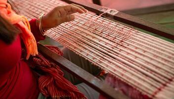 Cambodian Local Woman Weaving photo