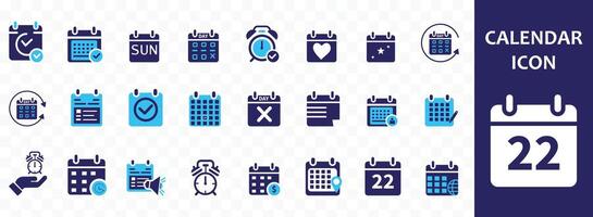 Calendar icon set. Containing date, schedule, month, week, appointment, agenda, organization and event icons. Solid icon collection. vector