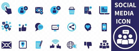 Social Media icon set focused on online community and media vector