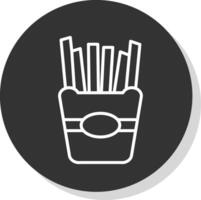 French Fries Line Shadow Circle Icon Design vector