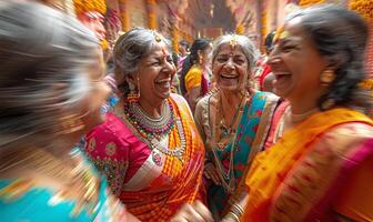 Vibrant saris, sacred space photo