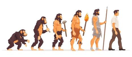 Human evolution. Development from ape to modern man concept. Growth process with monkey, walking upright primate, caveman to businessman. History mankind progress stages. vector