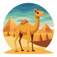 Camel On desert flat style 2d illustration vector