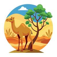 Camel On desert flat style 2d illustration vector