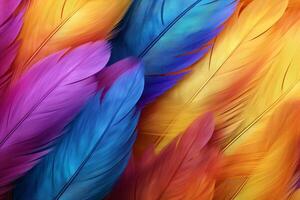 Rainbow Colorful fluffy Macaw Feathers Background, Feathers background, Colorful Feathers Wallpaper, Macaw bird feathers pattern, photo