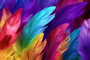 Rainbow Colorful fluffy Macaw Feathers Background, Feathers background, Colorful Feathers Wallpaper, Macaw bird feathers pattern, photo