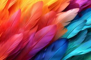 Rainbow Colorful fluffy Macaw Feathers Background, Feathers background, Colorful Feathers Wallpaper, Macaw bird feathers pattern, photo