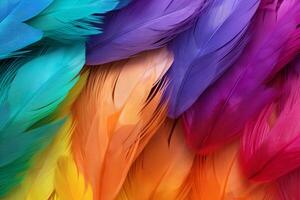 Rainbow Colorful fluffy Macaw Feathers Background, Feathers background, Colorful Feathers Wallpaper, Macaw bird feathers pattern, photo