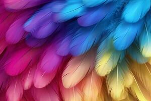 Rainbow Colorful fluffy Macaw Feathers Background, Feathers background, Colorful Feathers Wallpaper, Macaw bird feathers pattern, photo