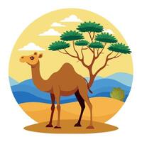 Camel On desert flat style 2d illustration vector