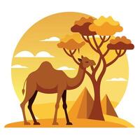 Camel On desert flat style 2d illustration vector