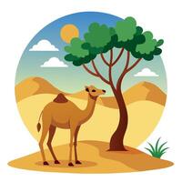 Camel On desert flat style 2d illustration vector