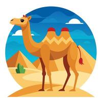 camello en Desierto plano estilo 2d ilustración vector