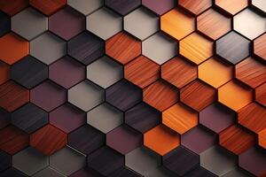 hexagonal madera modelo fondo, geométrico hexágono formas de madera fondo, hexágono 3d madera madera textura muro, foto