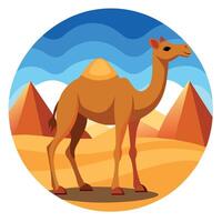 Camel On desert flat style 2d illustration vector