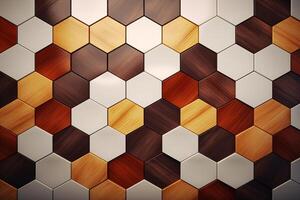 Hexagonal Wood Pattern Background, Geometric hexagon shapes wooden Background, hexagon 3d wood timber texture wall, photo