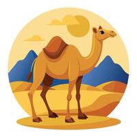 Camel On desert flat style 2d illustration vector