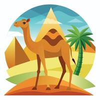 Camel On desert flat style 2d illustration vector