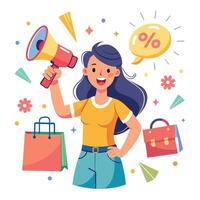 Promotional ads with megaphone flat illustration vector