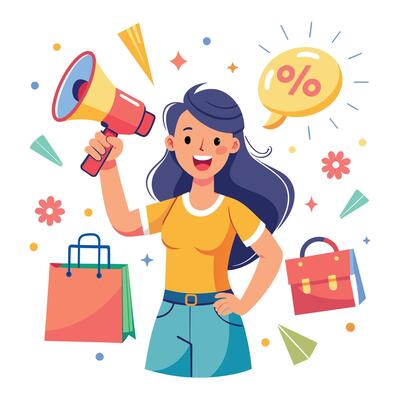 Promotional ads with megaphone flat illustration