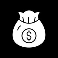 dinero bolso glifo invertido icono diseño vector