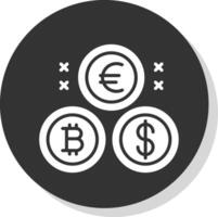 criptomoneda monedas glifo sombra circulo icono diseño vector