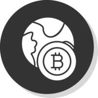 Bitcoin World Glyph Shadow Circle Icon Design vector