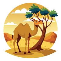 Camel On desert flat style 2d illustration vector