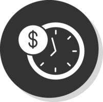 hora es dinero glifo sombra circulo icono diseño vector