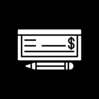 dinero cheque glifo invertido icono diseño vector